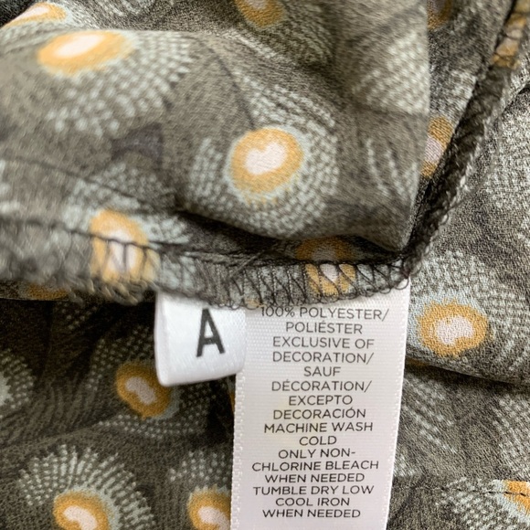 ANN TAYLOR LOFT Boho Peacock Feather Print Blouse With Bell Sleeves Grey Large - Picture 9 of 10